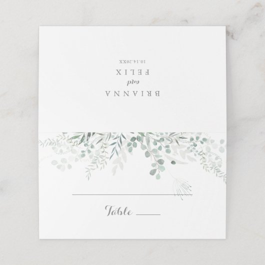 Minimalistisch groen Eucalyptus bruiloft plaats ka Plaatskaartje (Buitenkant ongevouwen)
