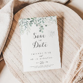 Minimalistisch groen eucalyptus bruiloft save the date