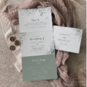 Minimalistisch groen Eucalyptus bruiloft uitnodigi Drieluik Uitnodiging