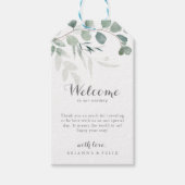 Minimalistisch groen eucalyptus bruiloft welkom cadeaulabel (Voorkant)