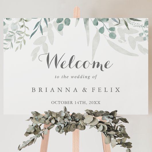 Minimalistisch groen eucalyptus bruiloft welkom poster