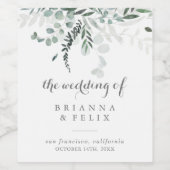 Minimalistisch groen Eucalyptus bruiloft wijn labe Wijn Etiket (Enkel label)