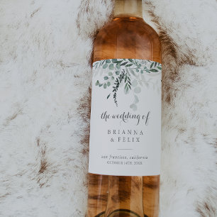 Minimalistisch groen Eucalyptus bruiloft wijn labe Wijn Etiket