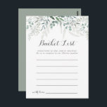 Minimalistisch groen Eucalyptus Bucket List Kaarte Briefkaart<br><div class="desc">Deze minimalistische greenery eucalyptus bucket list kaarten zijn de perfecte activiteit voor een rustieke bruiloft receptie of vrijgezellenfeest. Het ontwerp is voorzien van waterverf elegante groene eucalyptusbladeren. Bucket List teken wordt apart verkocht.</div>