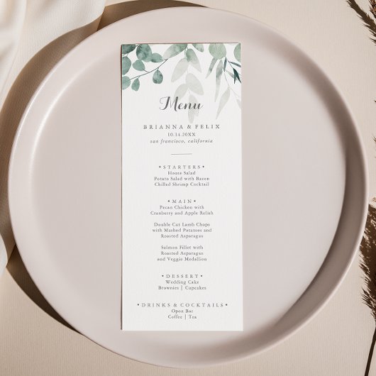 Minimalistisch groen Eucalyptus diner Menu