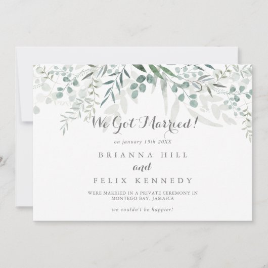 Minimalistisch groen Eucalyptus Elopement Aankondiging (Voorkant)