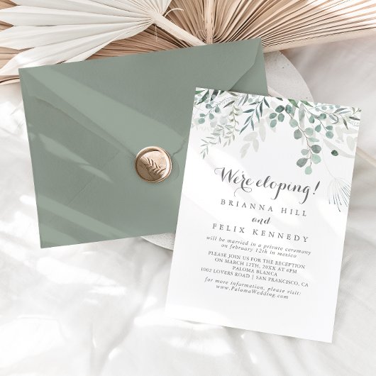 Minimalistisch groen Eucalyptus Elopement receptie Kaart