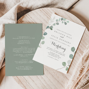 Minimalistisch groen Eucalyptus Front & Back Weddi Kaart