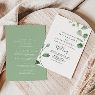 Minimalistisch groen Eucalyptus Front & Back Weddi Kaart