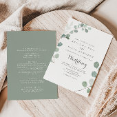 Minimalistisch groen Eucalyptus Front & Back Weddi Kaart