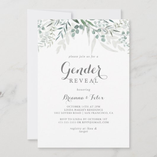 Minimalistisch groen Eucalyptus Geslacht onthullen Kaart (Voorkant)