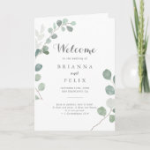 Minimalistisch groen Eucalyptus gevouwen bruiloft Programma (Voorkant)