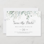 Minimalistisch groen Eucalyptus Horizontale bruilo Save The Date (Voorkant)
