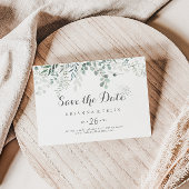 Minimalistisch groen Eucalyptus Horizontale bruilo Save The Date