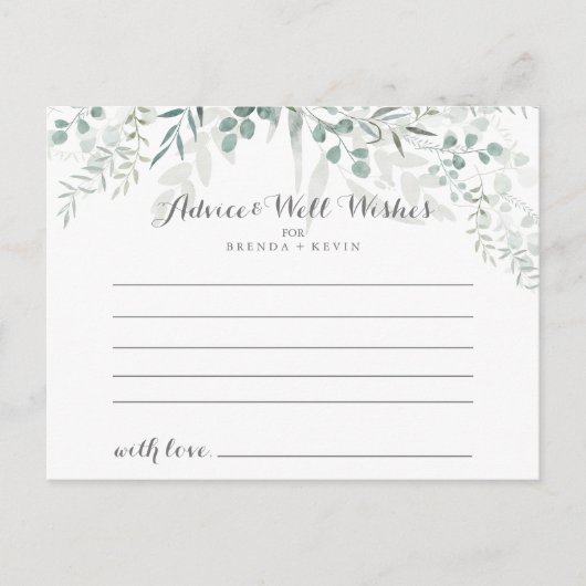 Minimalistisch groen eucalyptus huwelijksadvieskaa briefkaart (Voorkant)