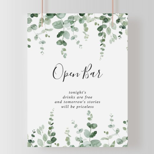 Minimalistisch groen eucalyptus huwelijksfeest ope poster