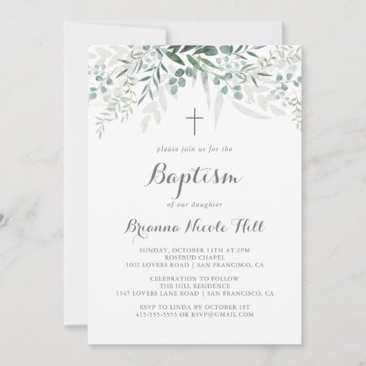 Minimalistisch groen Eucalyptus Kalligrafie Doop Kaart (Voorkant)