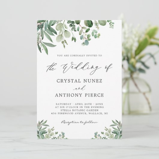 Minimalistisch groen Eucalyptus Leaves Wedding Kaart (Staand voorkant)
