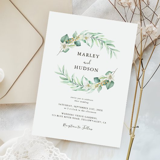 Minimalistisch groen Eucalyptus Leaves Wedding Kaart