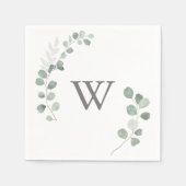 Minimalistisch groen eucalyptus monogram bruiloft servet (Voorkant)