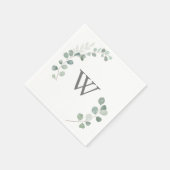 Minimalistisch groen eucalyptus monogram bruiloft servet (Hoek)