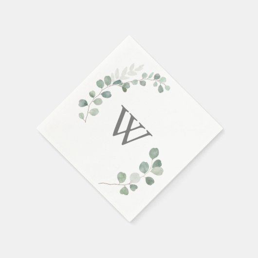 Minimalistisch groen eucalyptus monogram bruiloft servet (Hoek)