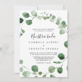 Minimalistisch groen Eucalyptus Nuestra Boda Weddi Kaart (Voorkant)