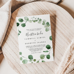 Minimalistisch groen Eucalyptus Nuestra Boda Weddi Kaart