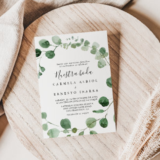 Minimalistisch groen Eucalyptus Nuestra Boda Weddi Kaart