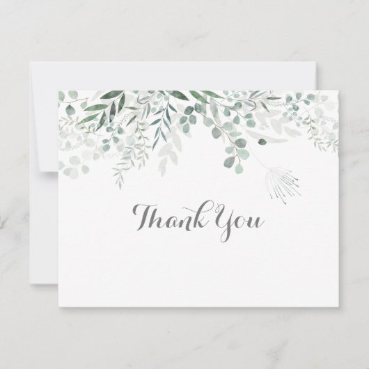 Minimalistisch groen Eucalyptus plat bruiloft Bedankkaart (Voorkant)