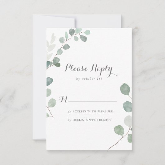 Minimalistisch groen Eucalyptus RSVP (Voorkant)