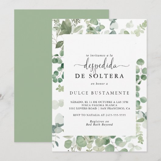 Minimalistisch groen Eucalyptus Spaans Vrijgezelle Kaart (Voorkant / Achterkant)