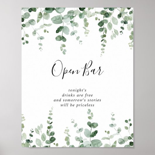 Minimalistisch groen eucalyptus trouw open bar bor poster (Voorkant)