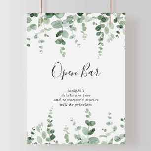 Minimalistisch groen eucalyptus trouw open bar bor poster