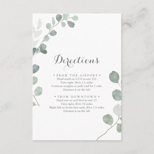 Minimalistisch groen Eucalyptus Wedding Routebesch Informatiekaartje (Voorkant)