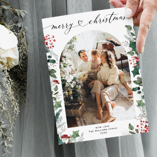 Minimalistisch groen familie foto kerst Kaart