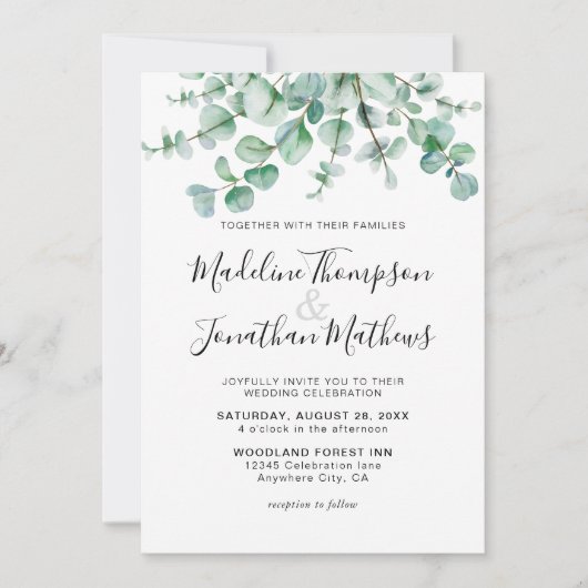 Minimalistisch groen Floral Eucalyptus Weddenschap Kaart (Voorkant)