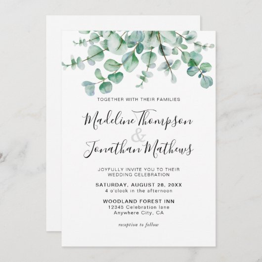 Minimalistisch groen Floral Eucalyptus Weddenschap Kaart (Voorkant / Achterkant)