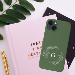 Minimalistisch groen Floral Monogram Case-Mate iPhone Case