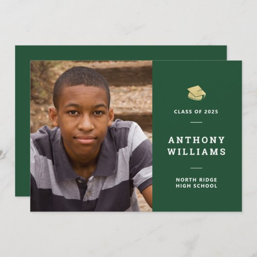 Minimalistisch groen fotoAfstuderen Kaart (Voorkant / Achterkant)