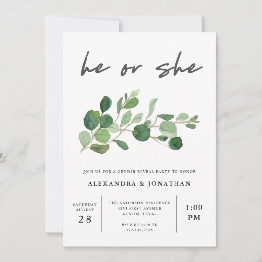 minimalistisch groen | gender reveal party kaart (Voorkant)