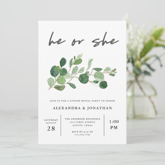 minimalistisch groen | gender reveal party kaart (Staand voorkant)