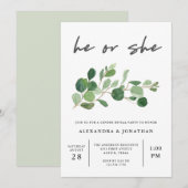 minimalistisch groen | gender reveal party kaart (Voorkant / Achterkant)