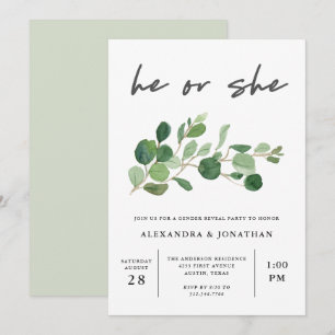 minimalistisch groen   gender reveal party kaart