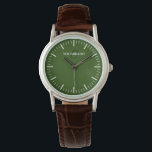 Minimalistisch groen gezicht aangepast monogram vr horloge<br><div class="desc">Minimalistisch groen gezicht, aangepast aan vrouwen. Creëer uw eigen merk, luxe jurk watch. Het de horlogewijzerontwerp van de de chronologiesleutel van de klasse met fijne indexen met inbegrip van notulen en uren maar zonder de aantallen. Voeg je eigen aangepaste monogram toe, persoonlijke naam, ontwerpernaam, initialen, geboortejaar, logo, pictogram, foto-afbeelding enz....</div>