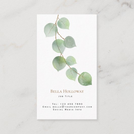 Minimalistisch groen goud met eucalyptus Leaf Visitekaartje (Voorkant)