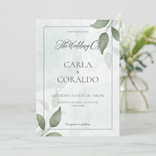 Minimalistisch groen huwelijk kaart (Staand voorkant)