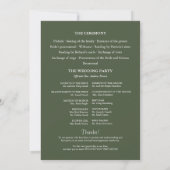 Minimalistisch Groen Huwelijksceremonieprogramma Kaart (Achterkant)