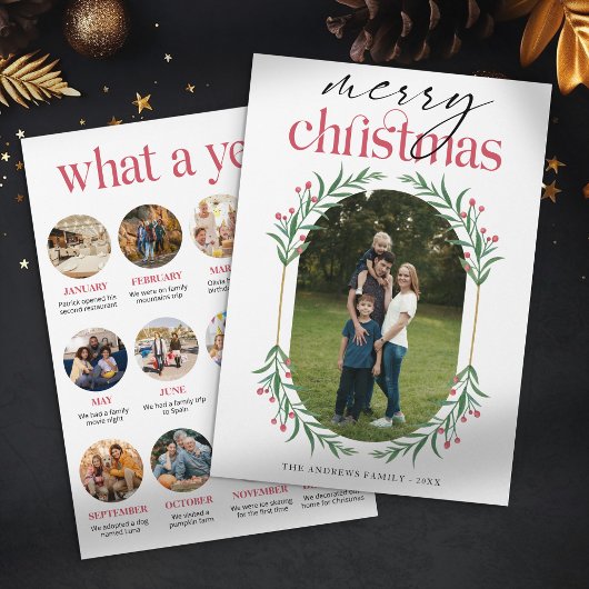 Minimalistisch groen Kerstmis Familie Fotocollage Feestdagenkaart