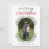 Minimalistisch groen Kerstmis Familie Fotocollage Feestdagenkaart (Voorkant)